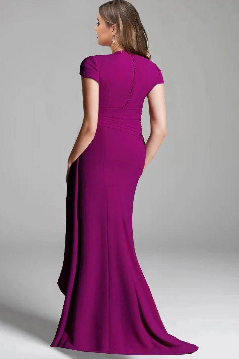 Sheath Column V Neck Short Sleeves Floor Length Mother Dresses CM0377