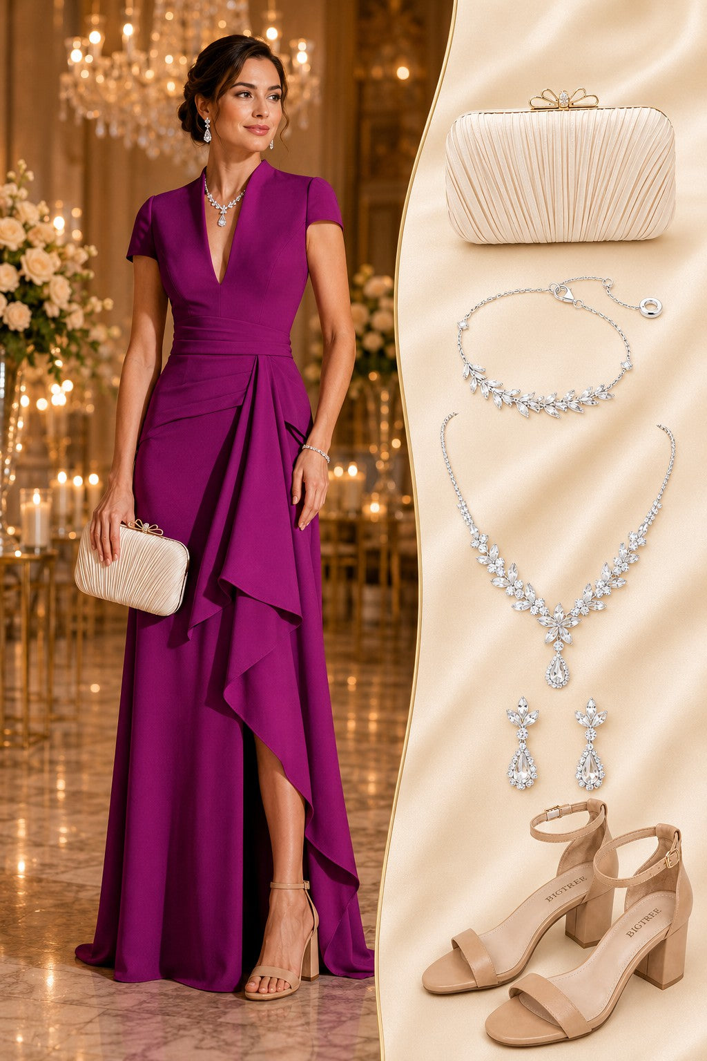 Sheath Column V Neck Short Sleeves Floor Length Mother Dresses CM0377