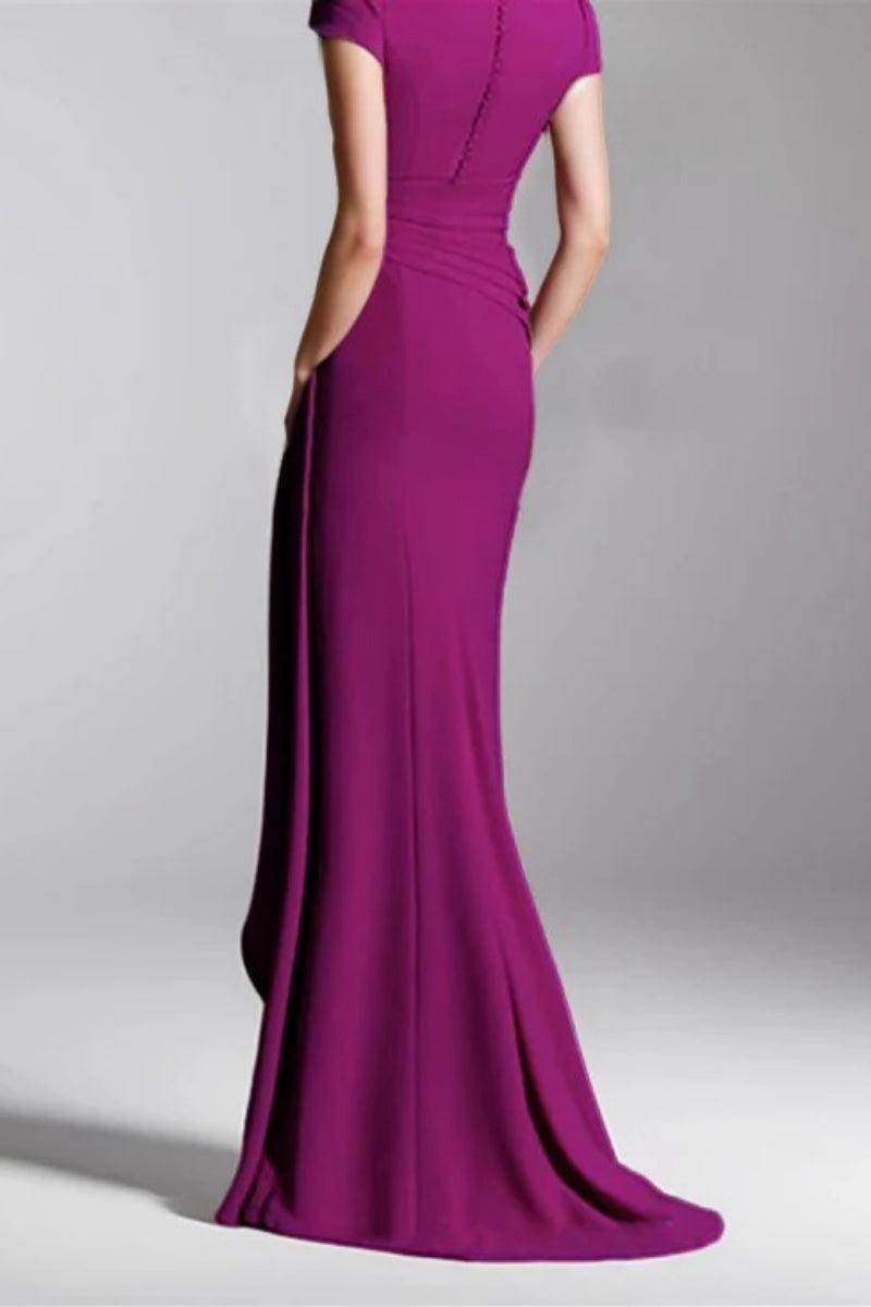 Sheath Column V Neck Short Sleeves Floor Length Mother Dresses CM0377