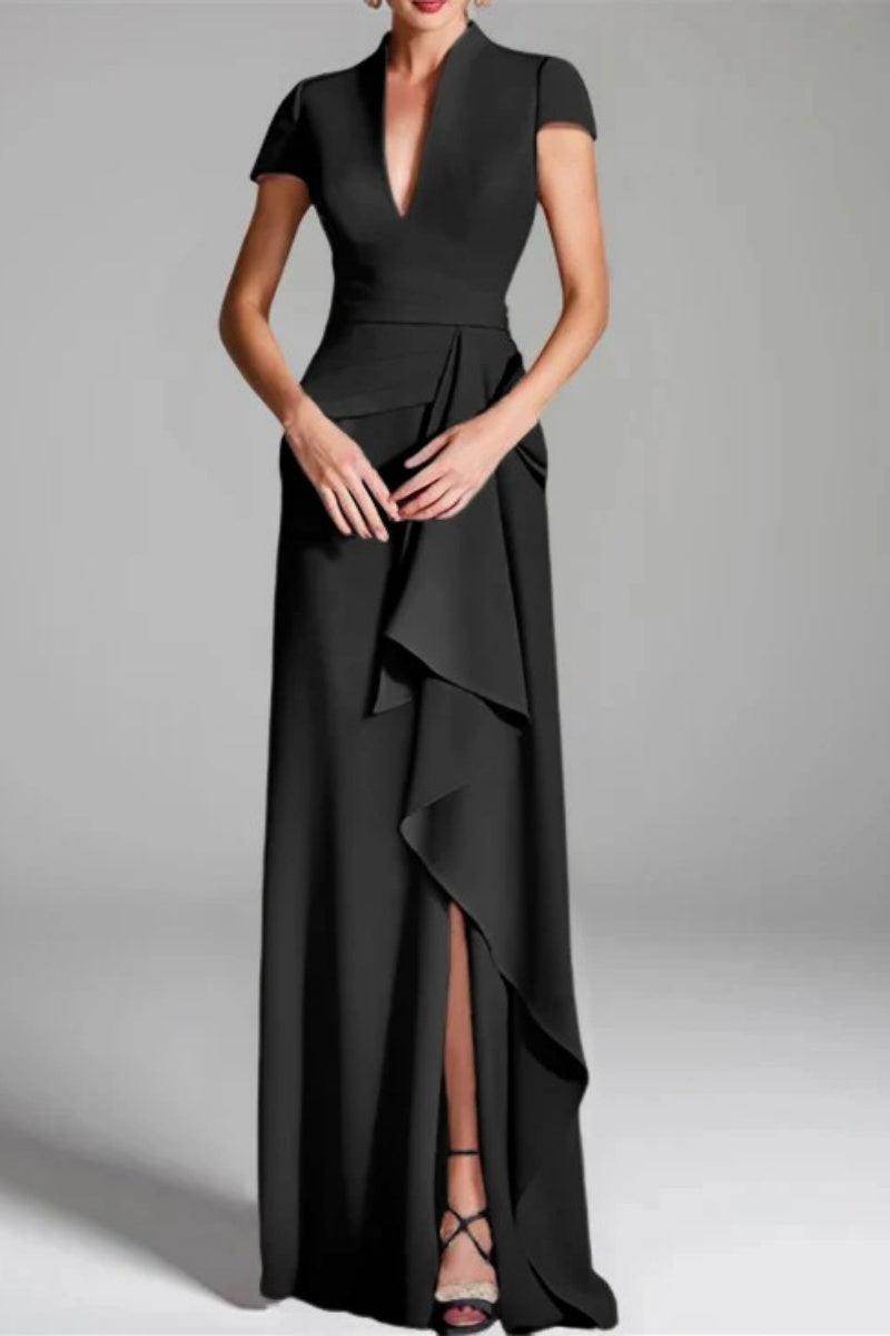 Sheath Column V Neck Short Sleeves Floor Length Mother Dresses CM0377
