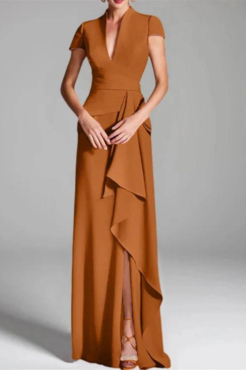 Sheath Column V Neck Short Sleeves Floor Length Mother Dresses CM0377