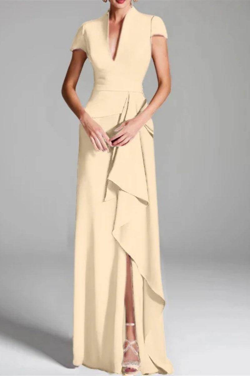 Sheath Column V Neck Short Sleeves Floor Length Mother Dresses CM0377