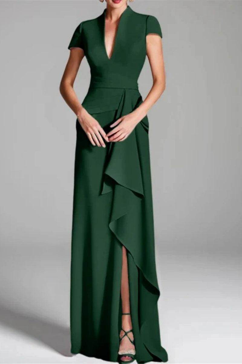 Sheath Column V Neck Short Sleeves Floor Length Mother Dresses CM0377