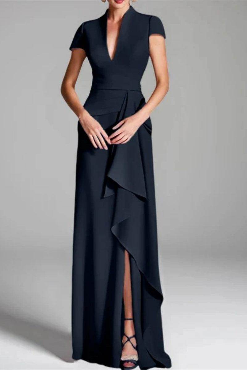 Sheath Column V Neck Short Sleeves Floor Length Mother Dresses CM0377