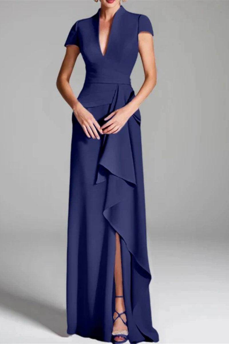Sheath Column V Neck Short Sleeves Floor Length Mother Dresses CM0377