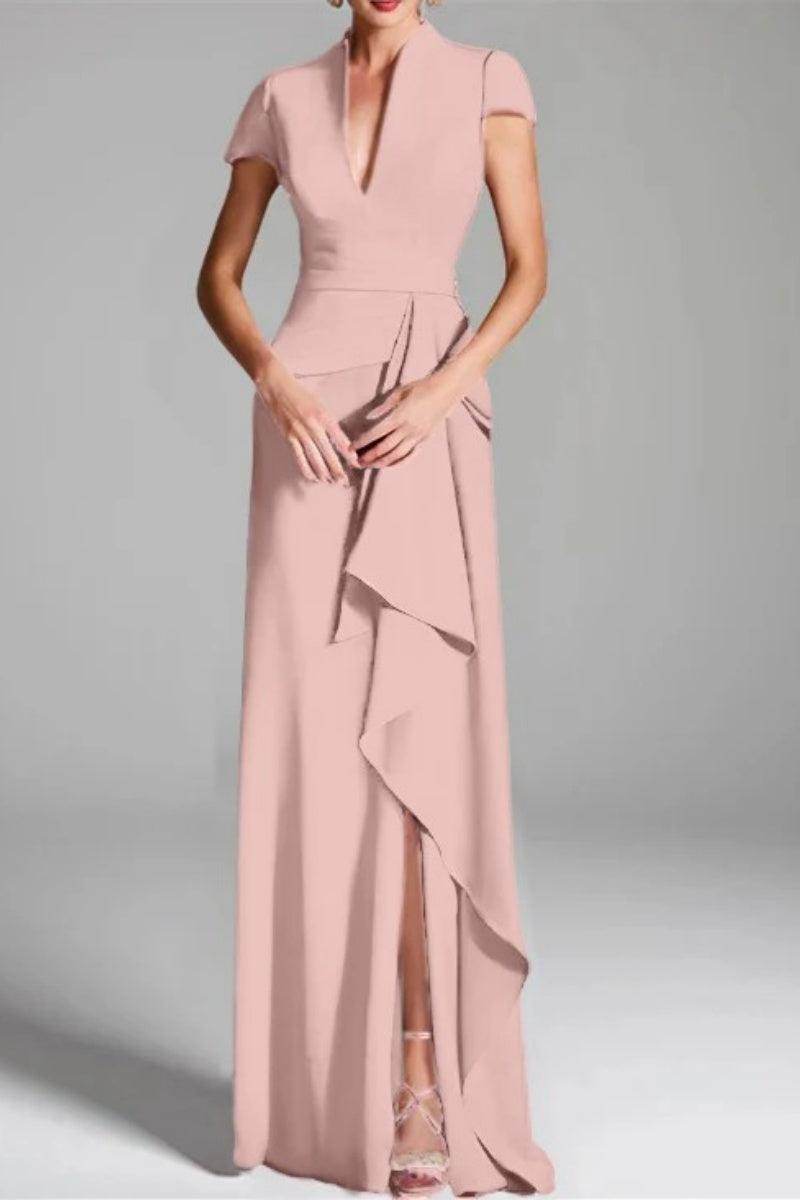 Sheath Column V Neck Short Sleeves Floor Length Mother Dresses CM0377
