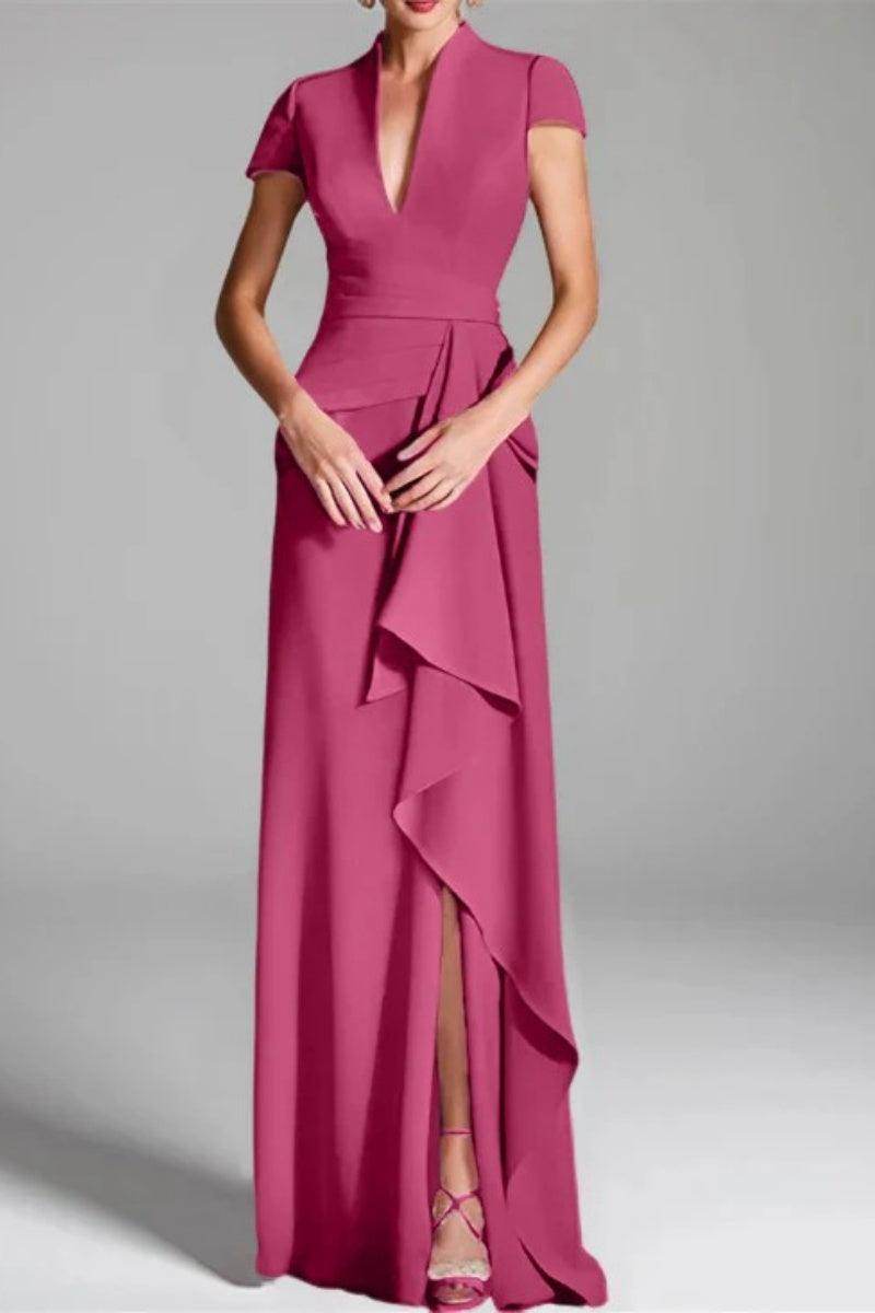 Sheath Column V Neck Short Sleeves Floor Length Mother Dresses CM0377