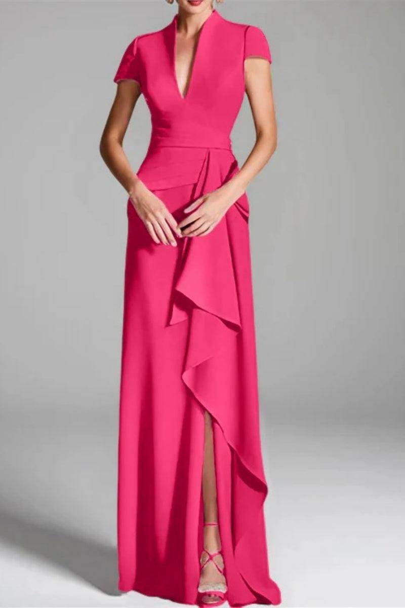 Sheath Column V Neck Short Sleeves Floor Length Mother Dresses CM0377