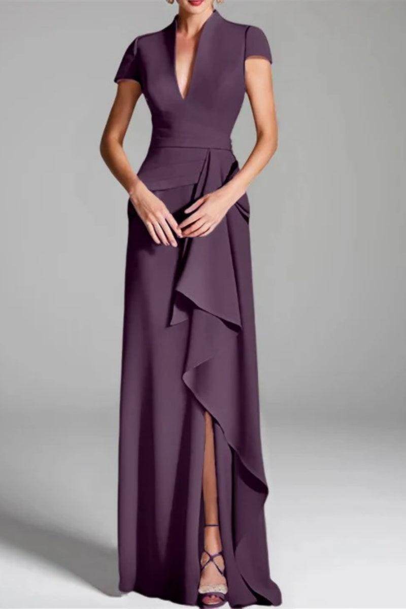 Sheath Column V Neck Short Sleeves Floor Length Mother Dresses CM0377