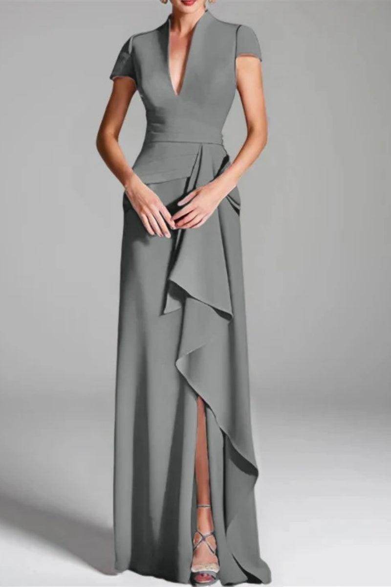 Sheath Column V Neck Short Sleeves Floor Length Mother Dresses CM0377