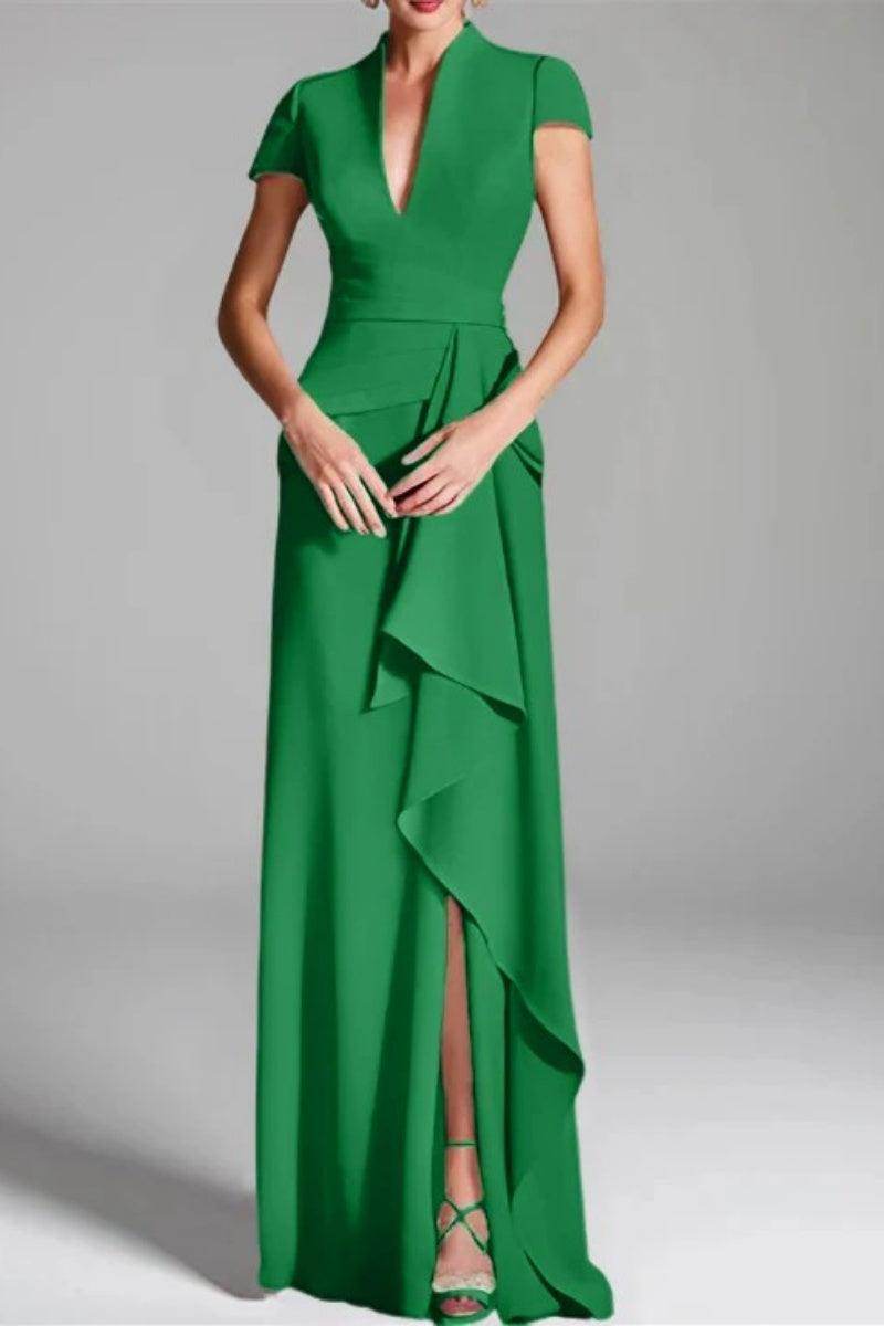 Sheath Column V Neck Short Sleeves Floor Length Mother Dresses CM0377