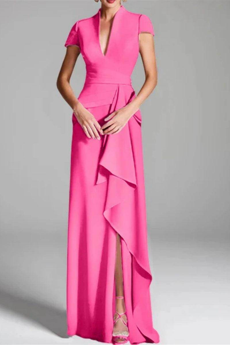 Sheath Column V Neck Short Sleeves Floor Length Mother Dresses CM0377