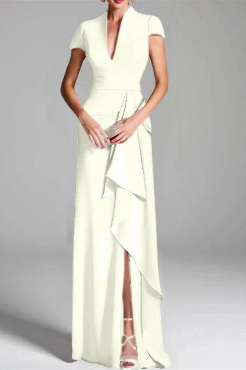 Sheath Column V Neck Short Sleeves Floor Length Mother Dresses CM0377