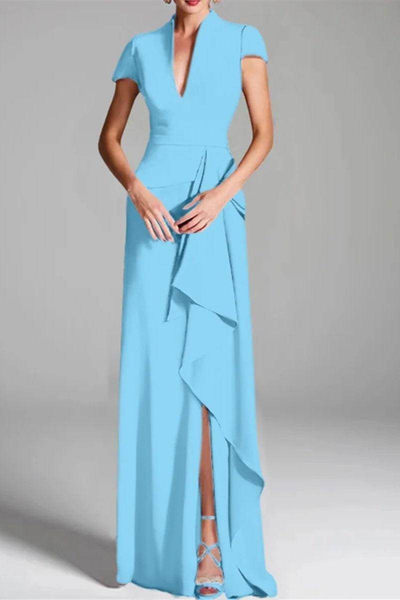 Sheath Column V Neck Short Sleeves Floor Length Mother Dresses CM0377