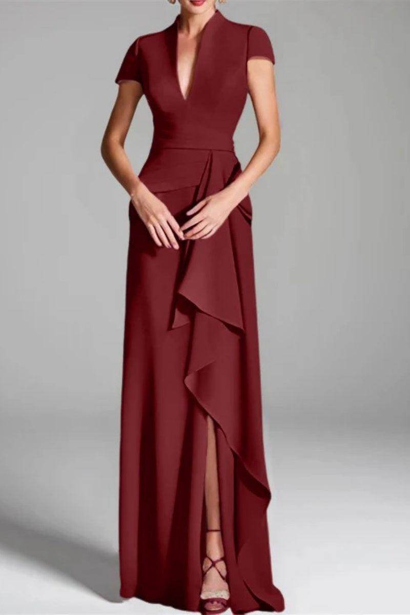 Sheath Column V Neck Short Sleeves Floor Length Mother Dresses CM0377