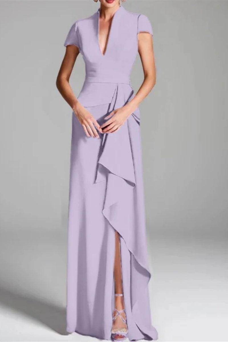 Sheath Column V Neck Short Sleeves Floor Length Mother Dresses CM0377