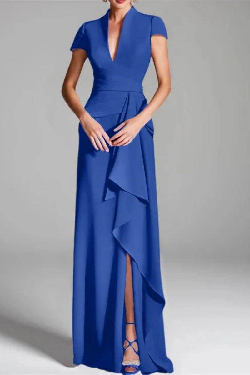 Sheath Column V Neck Short Sleeves Floor Length Mother Dresses CM0377