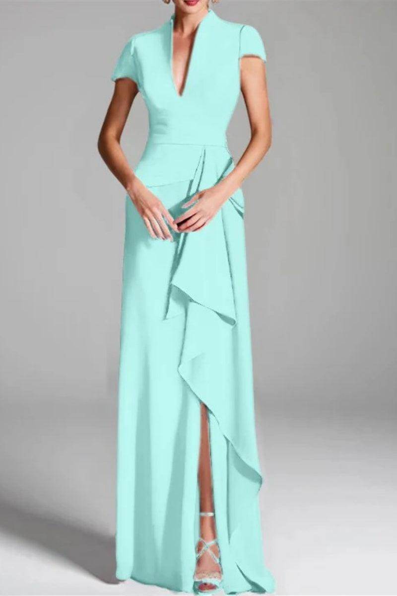 Sheath Column V Neck Short Sleeves Floor Length Mother Dresses CM0377