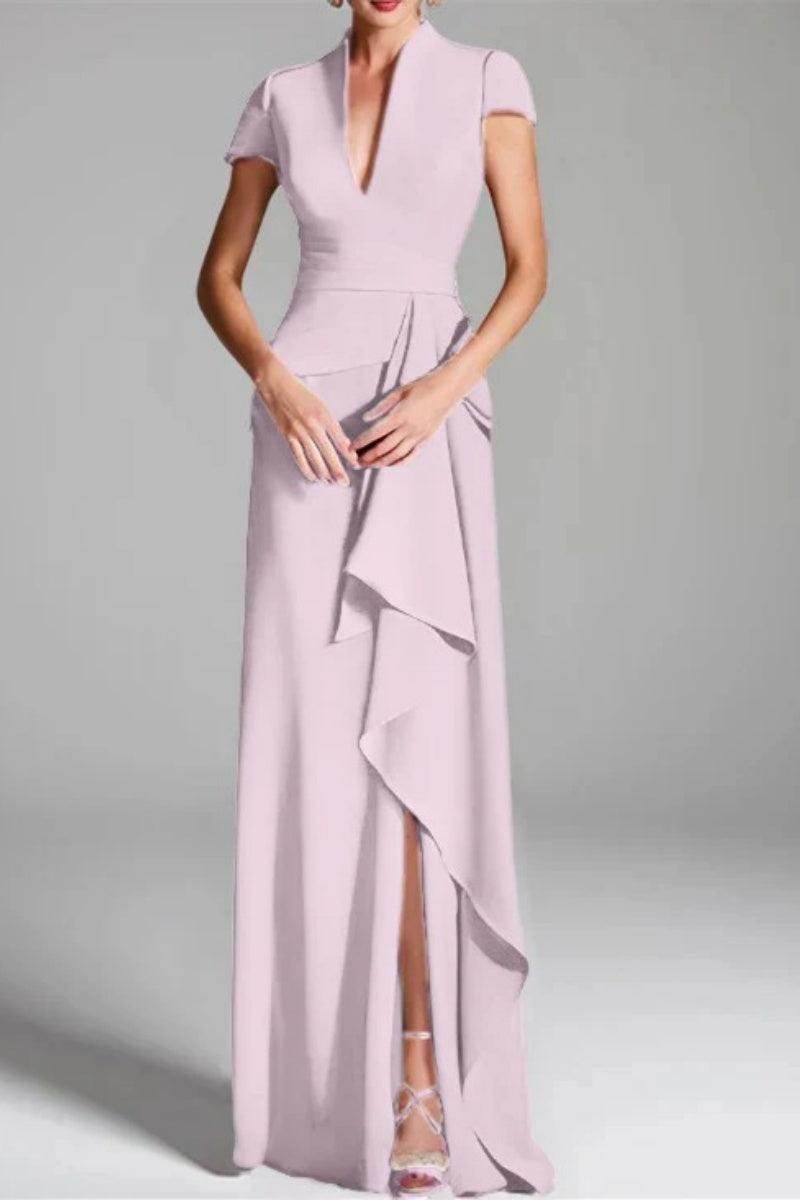 Sheath Column V Neck Short Sleeves Floor Length Mother Dresses CM0377