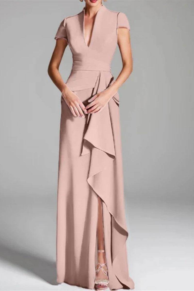 Sheath Column V Neck Short Sleeves Floor Length Mother Dresses CM0377
