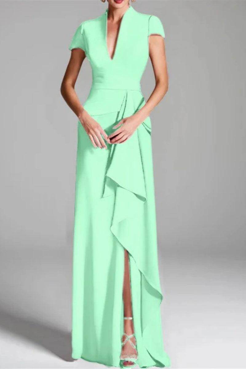 Sheath Column V Neck Short Sleeves Floor Length Mother Dresses CM0377
