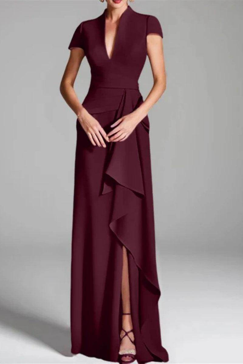 Sheath Column V Neck Short Sleeves Floor Length Mother Dresses CM0377