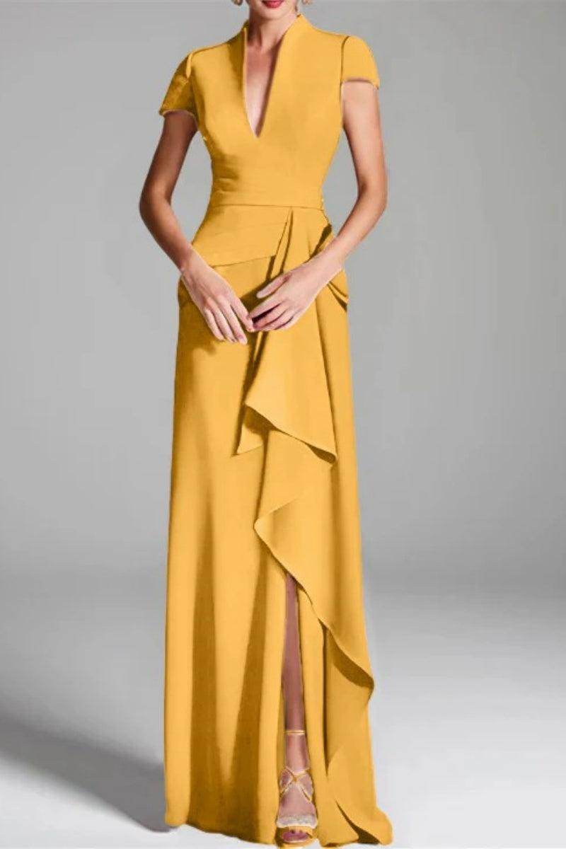 Sheath Column V Neck Short Sleeves Floor Length Mother Dresses CM0377