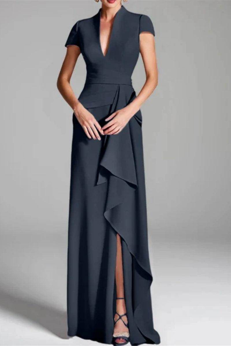 Sheath Column V Neck Short Sleeves Floor Length Mother Dresses CM0377