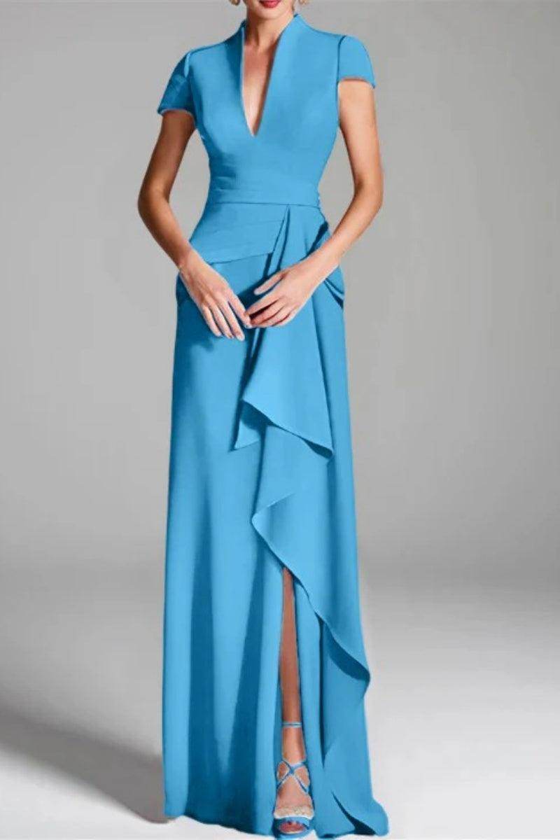 Sheath Column V Neck Short Sleeves Floor Length Mother Dresses CM0377