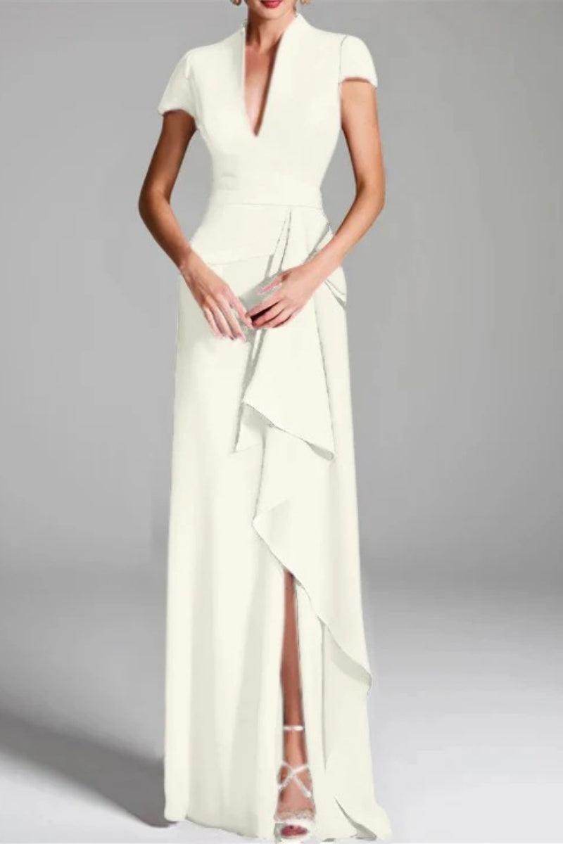 Sheath Column V Neck Short Sleeves Floor Length Mother Dresses CM0377