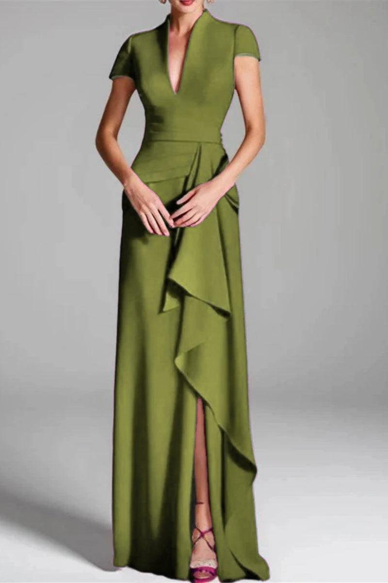 Sheath Column V Neck Short Sleeves Floor Length Mother Dresses CM0377