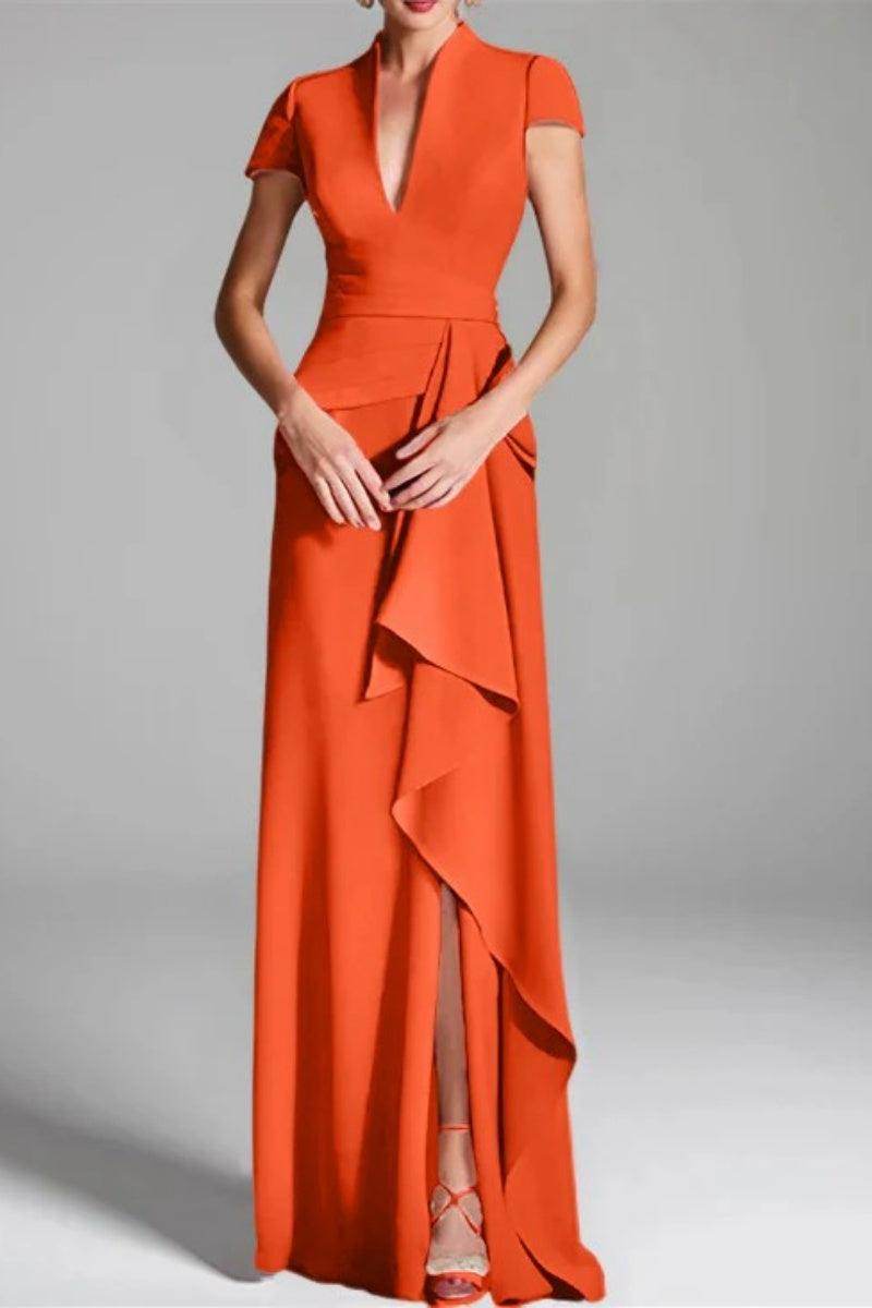 Sheath Column V Neck Short Sleeves Floor Length Mother Dresses CM0377