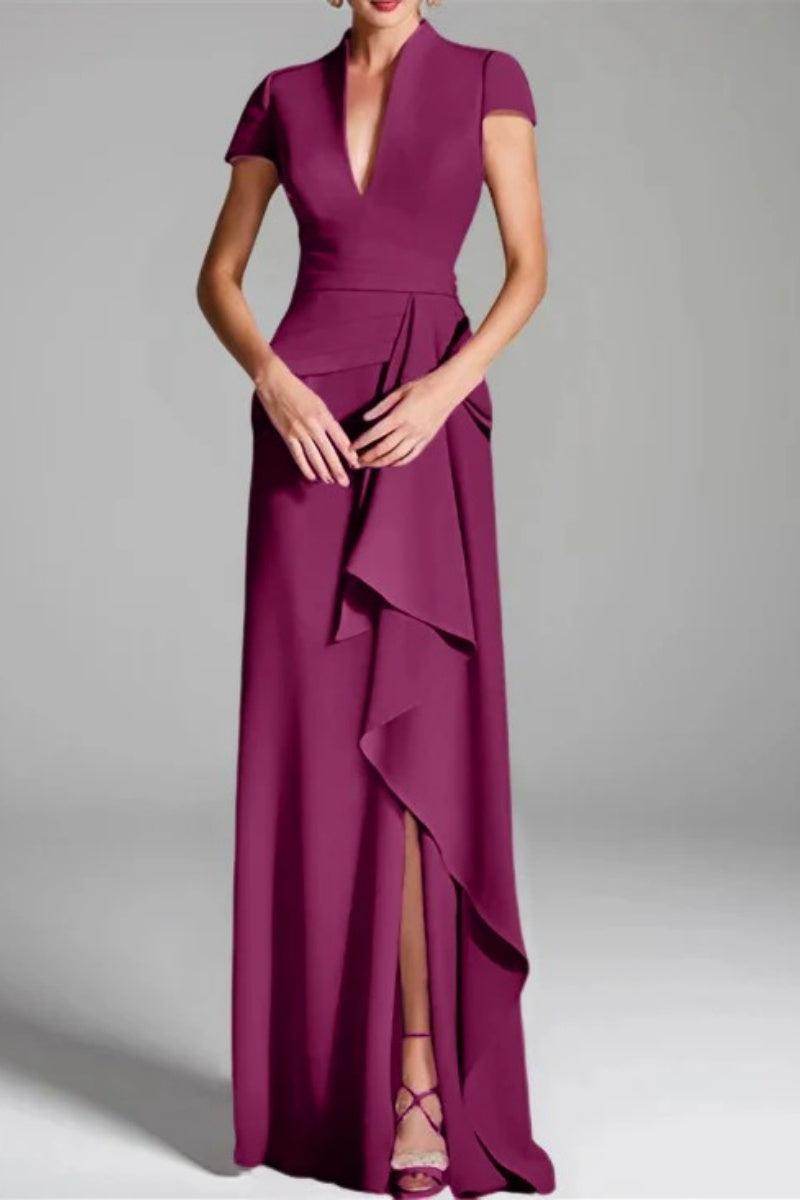 Sheath Column V Neck Short Sleeves Floor Length Mother Dresses CM0377