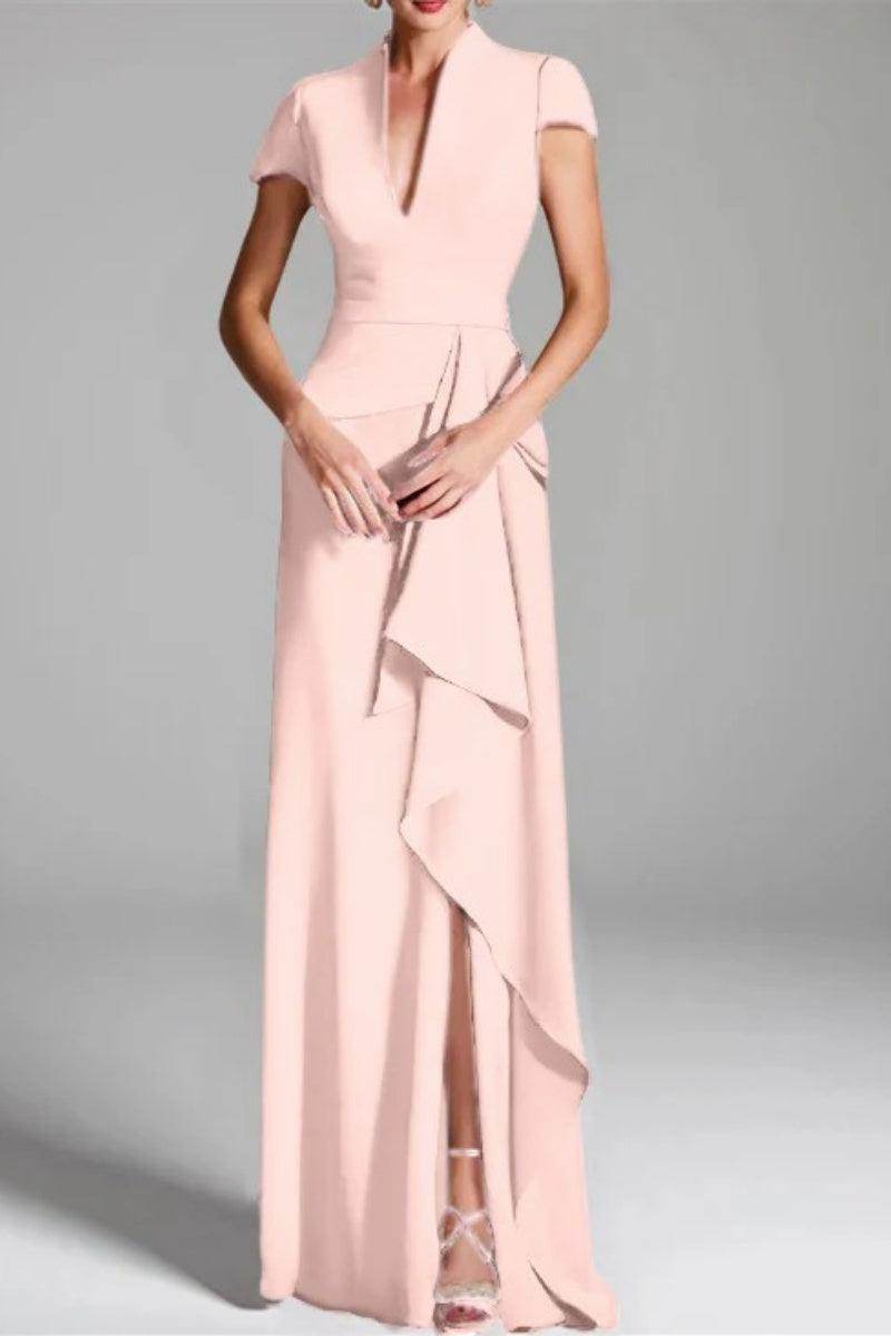 Sheath Column V Neck Short Sleeves Floor Length Mother Dresses CM0377