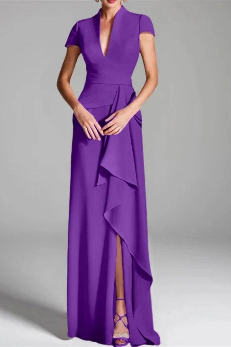 Sheath Column V Neck Short Sleeves Floor Length Mother Dresses CM0377