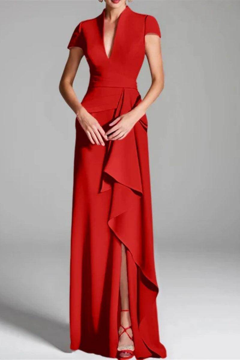 Sheath Column V Neck Short Sleeves Floor Length Mother Dresses CM0377