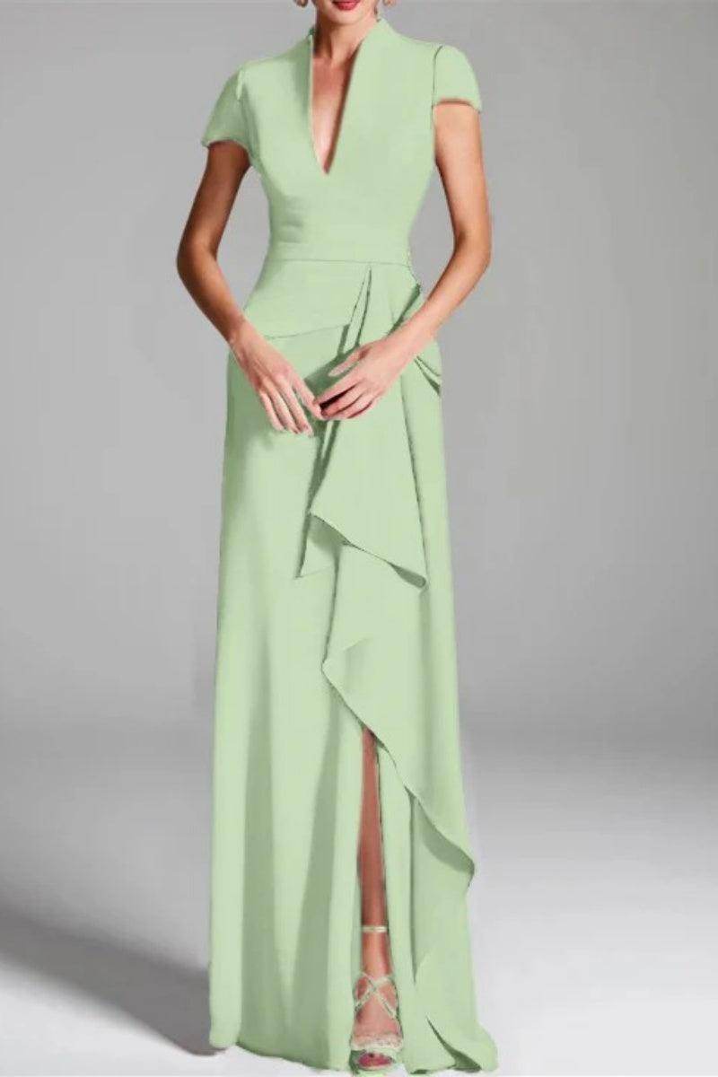 Sheath Column V Neck Short Sleeves Floor Length Mother Dresses CM0377
