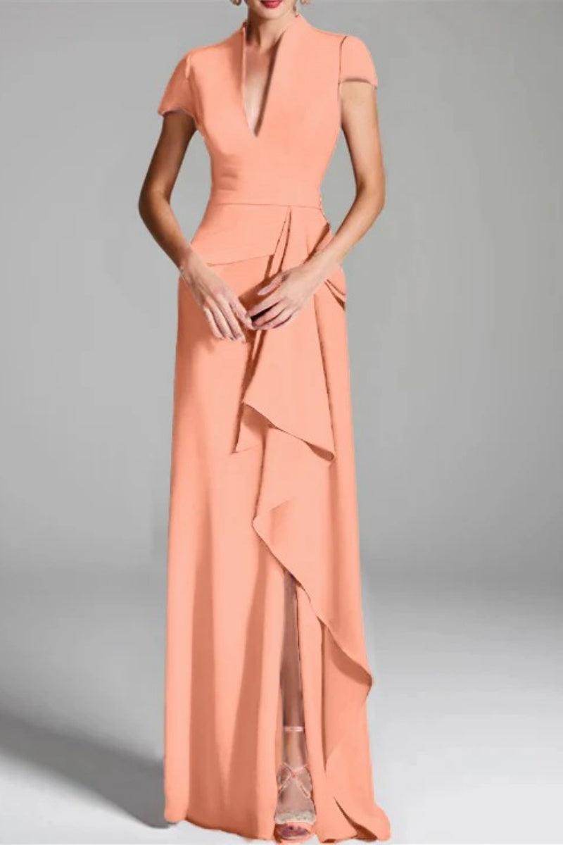 Sheath Column V Neck Short Sleeves Floor Length Mother Dresses CM0377