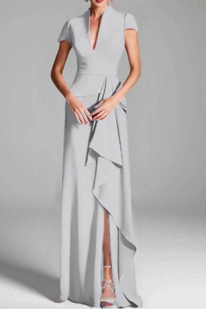 Sheath Column V Neck Short Sleeves Floor Length Mother Dresses CM0377