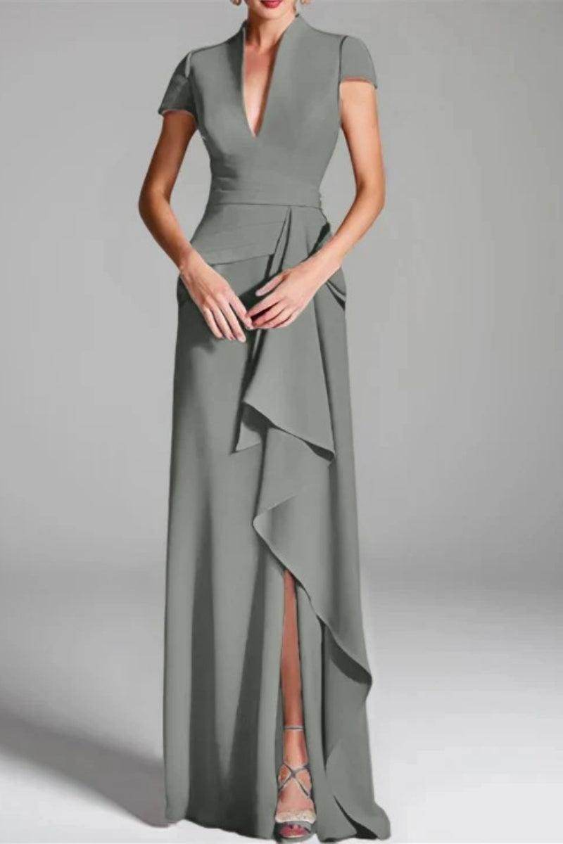 Sheath Column V Neck Short Sleeves Floor Length Mother Dresses CM0377