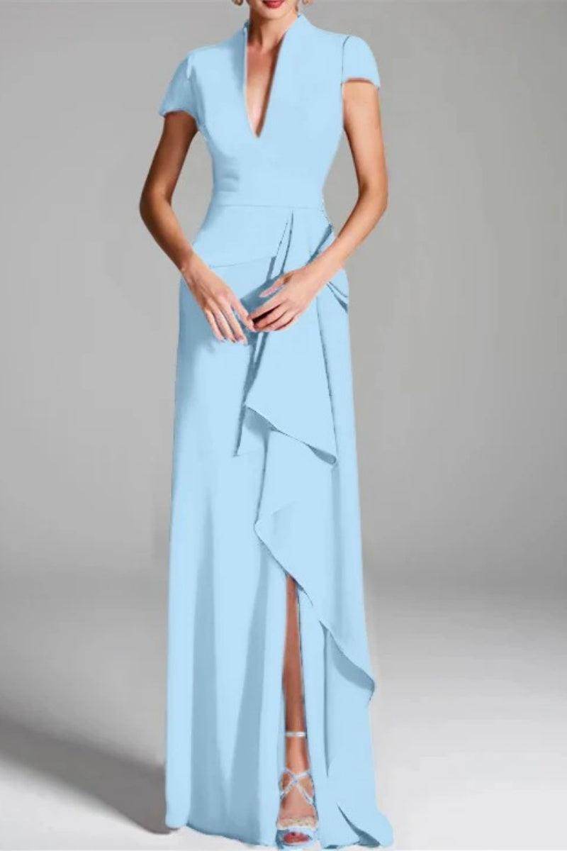 Sheath Column V Neck Short Sleeves Floor Length Mother Dresses CM0377