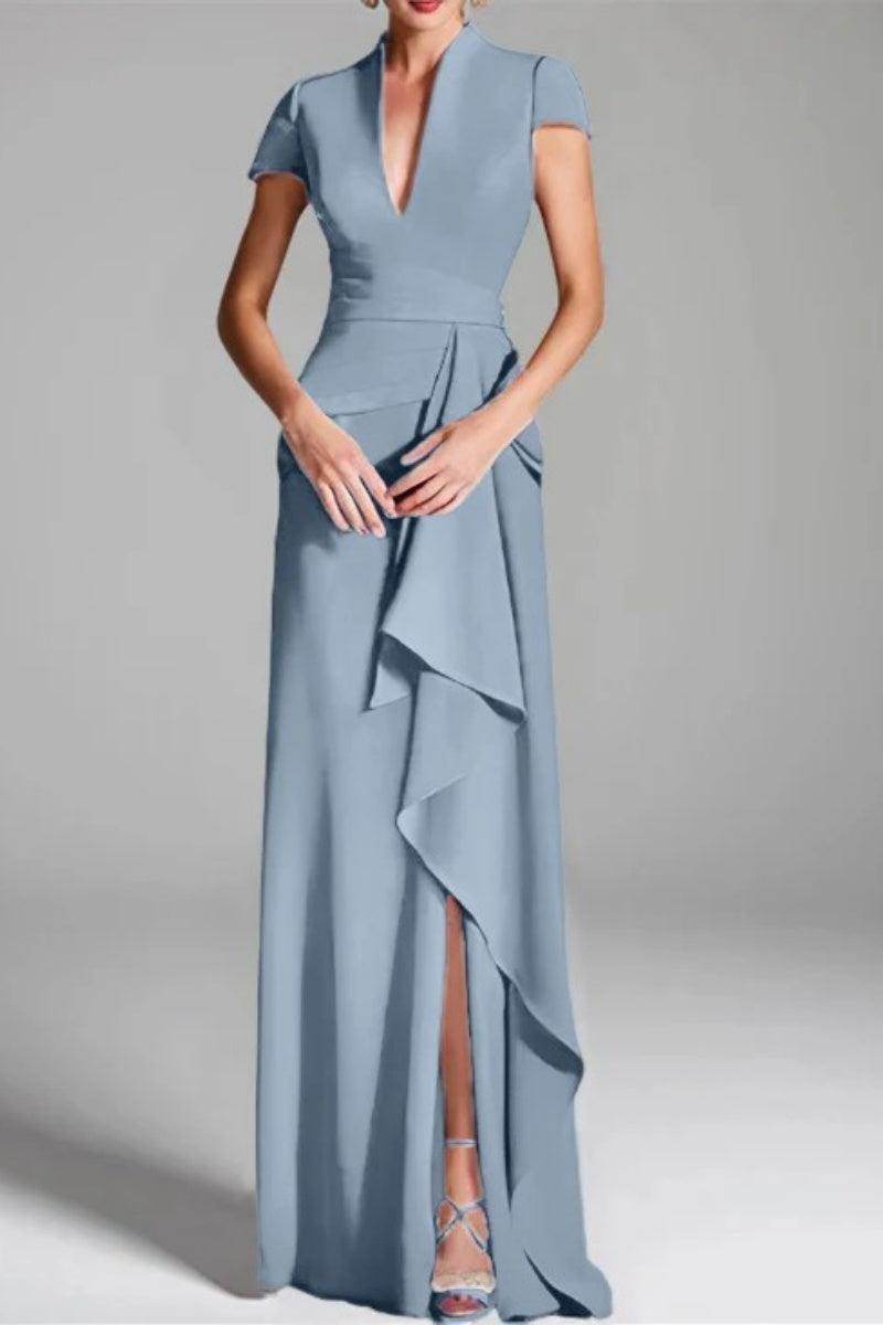 Sheath Column V Neck Short Sleeves Floor Length Mother Dresses CM0377