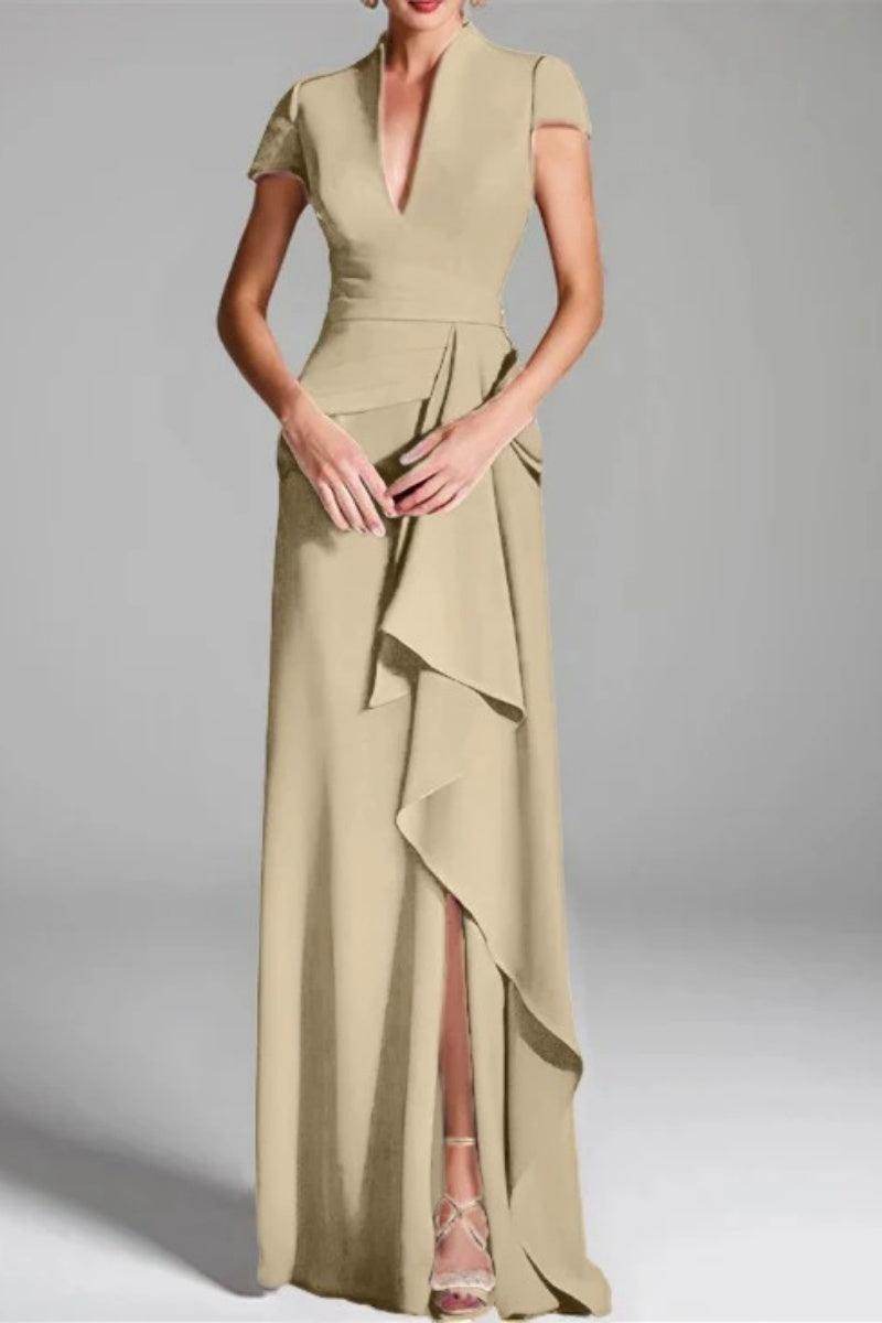 Sheath Column V Neck Short Sleeves Floor Length Mother Dresses CM0377