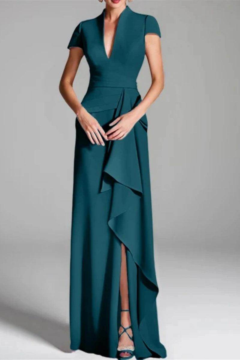 Sheath Column V Neck Short Sleeves Floor Length Mother Dresses CM0377