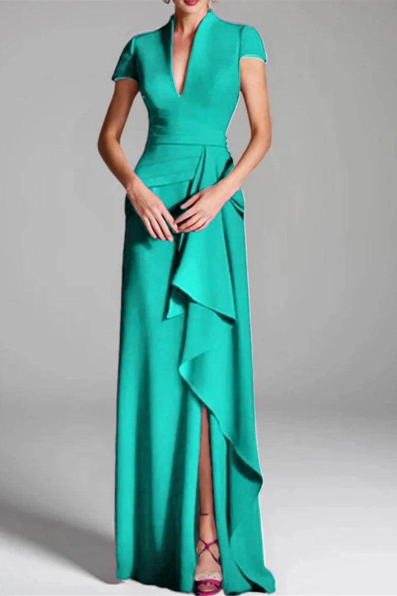 Sheath Column V Neck Short Sleeves Floor Length Mother Dresses CM0377