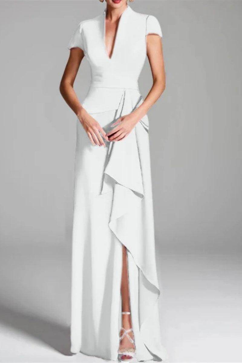 Sheath Column V Neck Short Sleeves Floor Length Mother Dresses CM0377