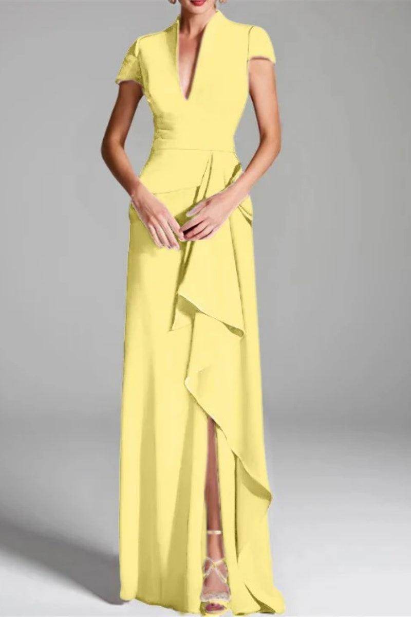 Sheath Column V Neck Short Sleeves Floor Length Mother Dresses CM0377