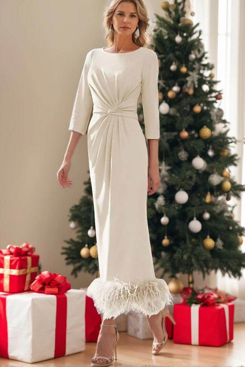 Sheath Column Scoop Neck Ankle Length Feather Mother Dresses CM0378