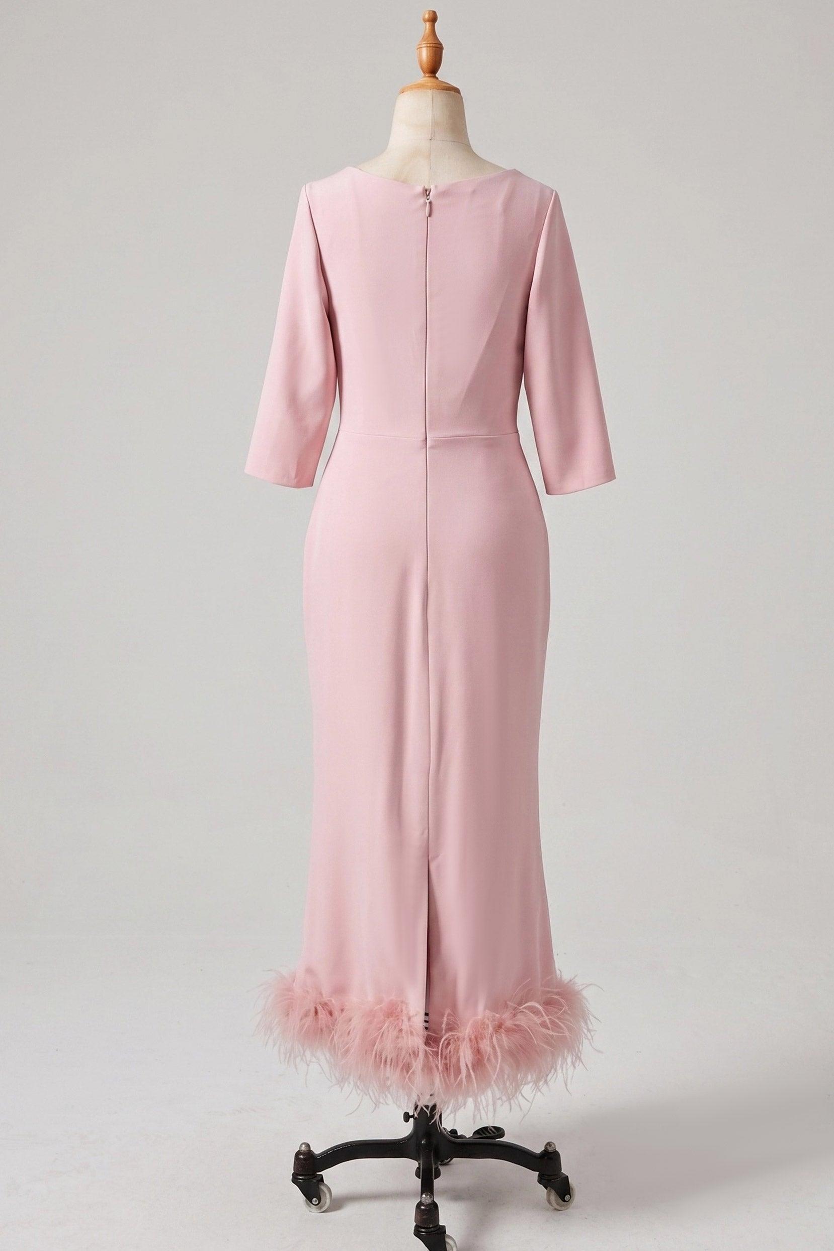 Sheath Column Scoop Neck Ankle Length Feather Mother Dresses CM0378