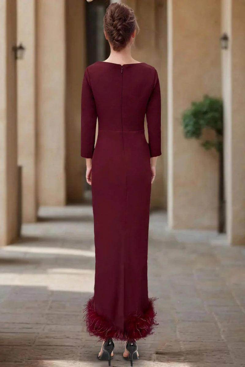 Sheath Column Scoop Neck Ankle Length Feather Mother Dresses CM0378